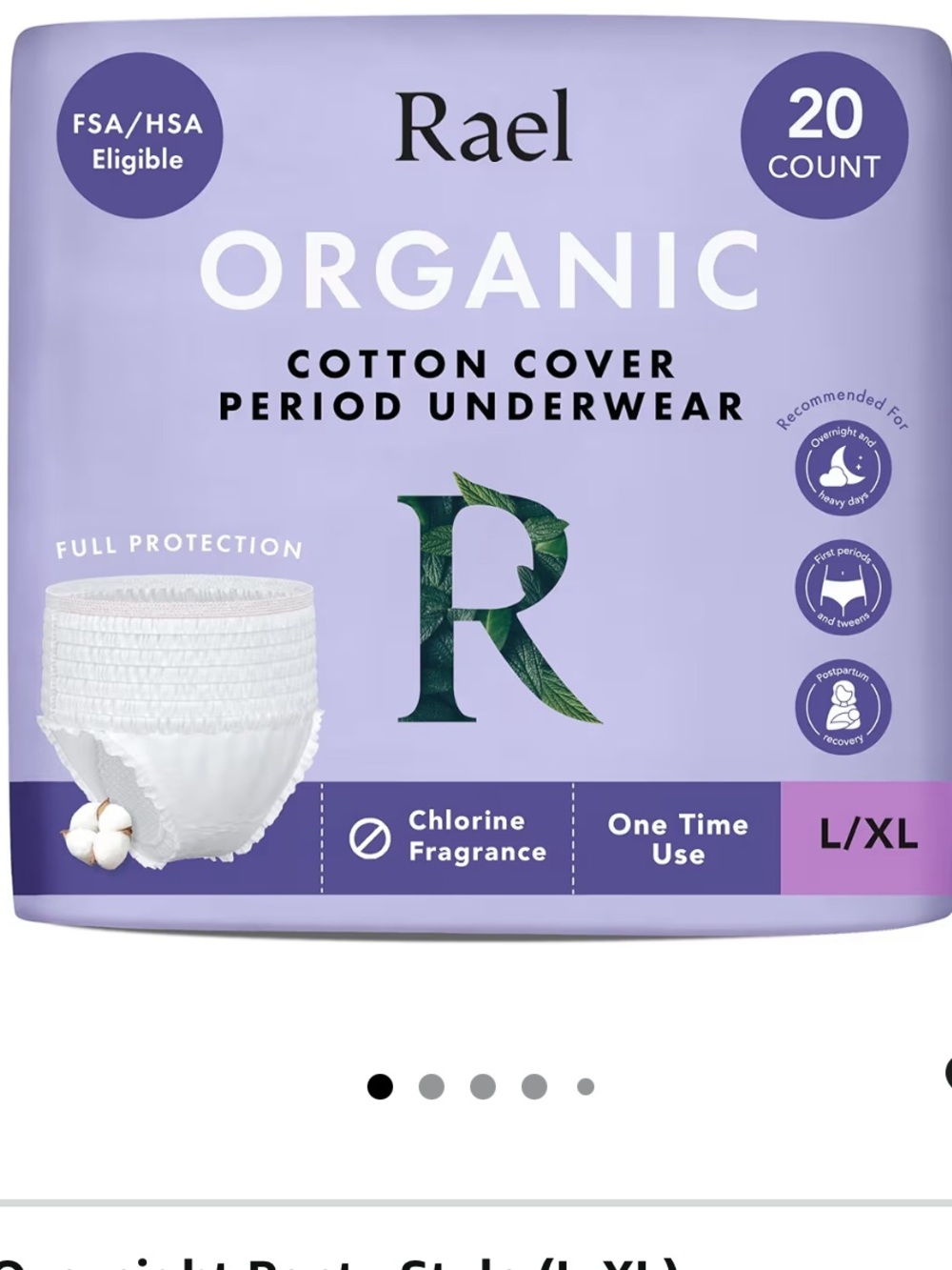 Rael Disposable Period Underwear Made with Organic Cotton (Size L-XL, 20 Count)